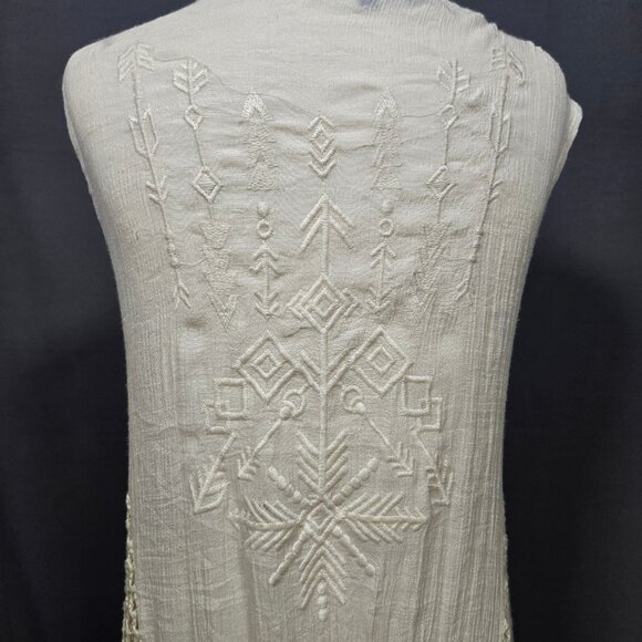 Y2K Long Crochet Duster Cardigan Fringed Vest Size M Boho Festival Fairy - Picture 8 of 11